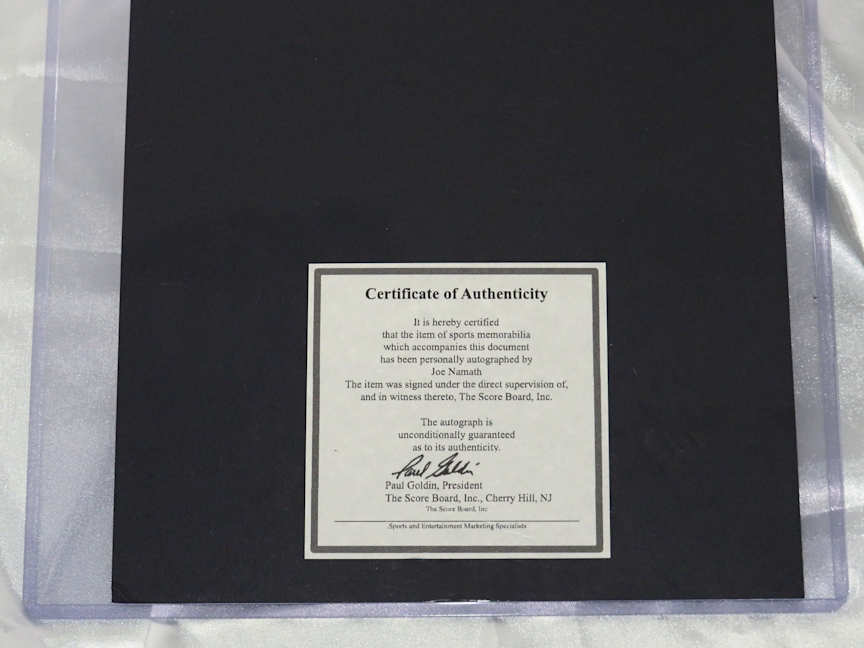 Joe Namath NFL New York Jets Signed with COA