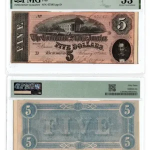 1864 Confederate 5 dollar banknote – graded Civil War era currency collectible