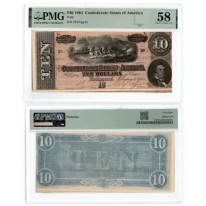 1864 Confederate 10 dollar banknote – certified Civil War currency