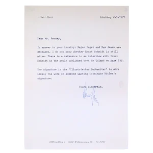 Albert Speer Signed Personal Letter