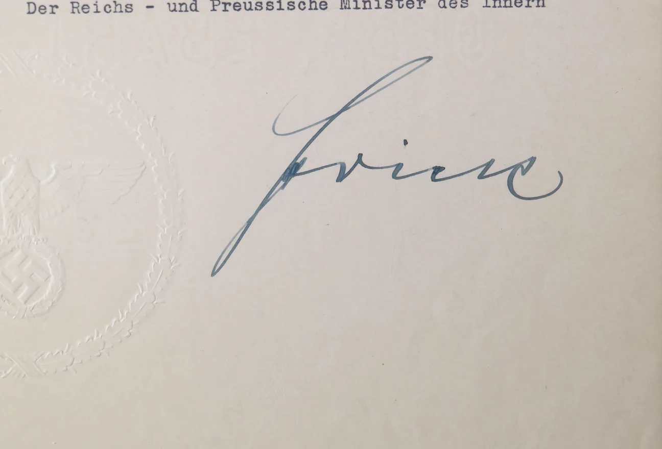1937 Wilhelm Frick Signed Promotion Document - Image 2